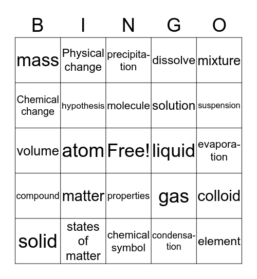 Matter Bingo Card