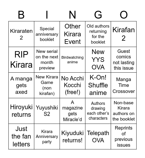 Manga Time Kirara 2023-12 Bingo Card
