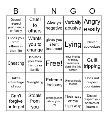 Red Flags Bingo Card
