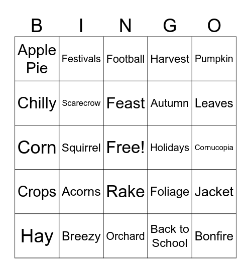 Fall Bingo Card