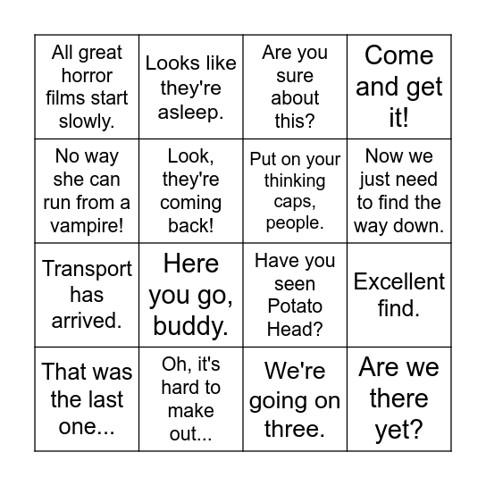 Toy Story Bingo Card