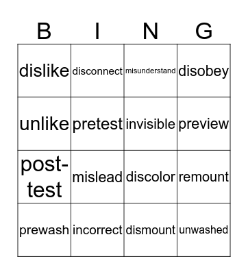 Prefix Bingo Card