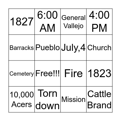 Solano Mission    Bingo Card