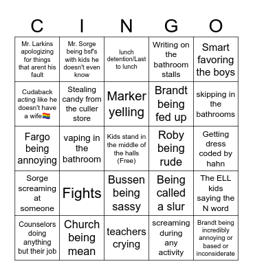 Culler Cingo (7th grade) Bingo Card