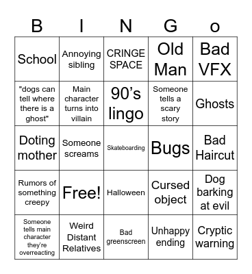 Goosebumps (TV series) Bingo Card