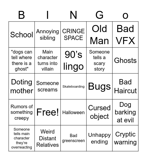 Goosebumps (TV series) Bingo Card