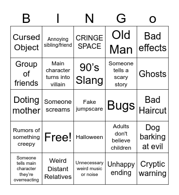 Goosebumps (TV series) Bingo Card