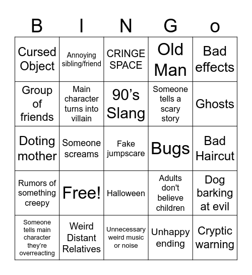 Goosebumps (TV series) Bingo Card