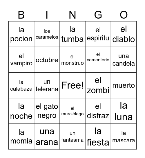 El dia de las Brujas (Halloween) Bingo Card