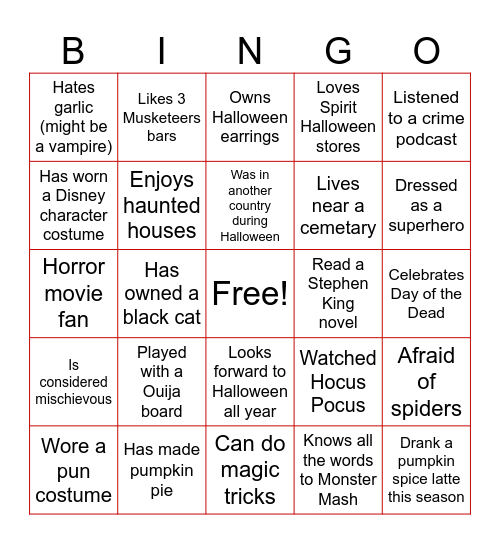 Curation Spooky Bingo Card