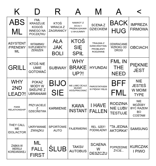 KDRAMA BINGO CARD Bingo Card