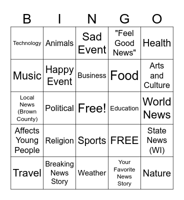 Current Events Bingo Card