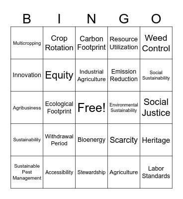 Sustainable Agriculture Bingo Card