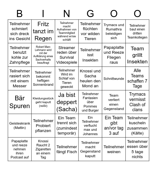 7 vs Wild Staffel 3 Bingo Card