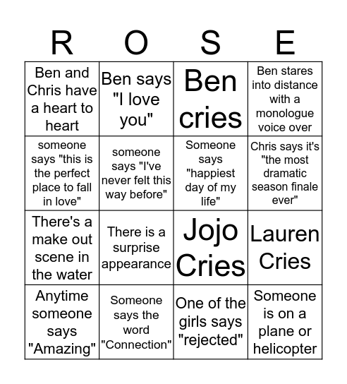 The "Perfect Ben" Bingo Card