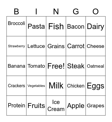 Nutrition Bingo Card