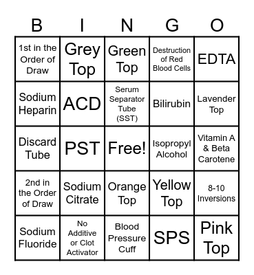 Order of Draw Bingo Card