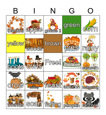 Autumn (beg.) - 1 Bingo Card