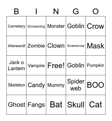 Halloween Bingo Card