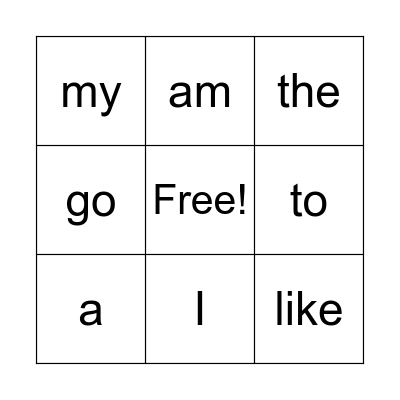 Sight Words Bingo Card