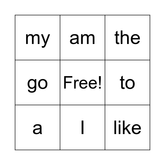 Sight Words Bingo Card