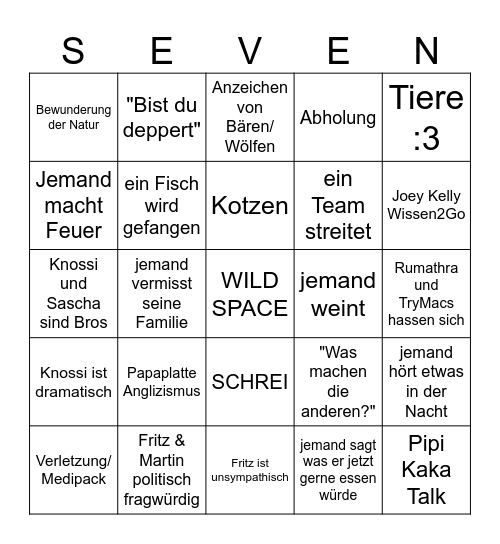 7 vs. Wild Bingo Card