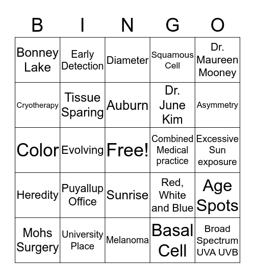 Skin Cancer 2 Bingo Card