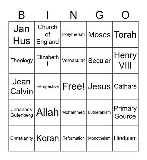 History Bingo!!! Bingo Card