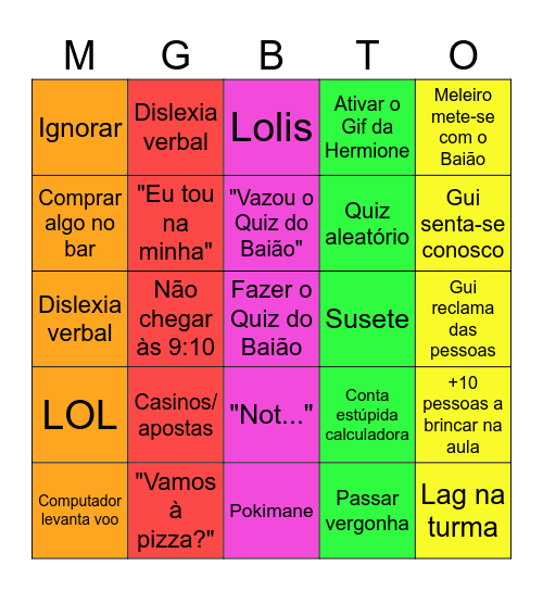 Bingo dos Gostosos Bingo Card