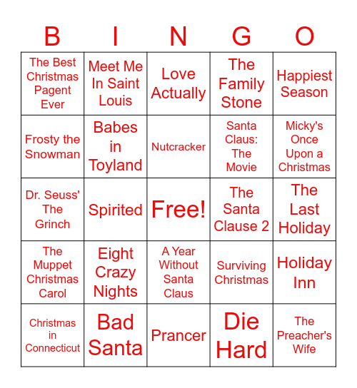 Holiday Movie Bingo II Bingo Card
