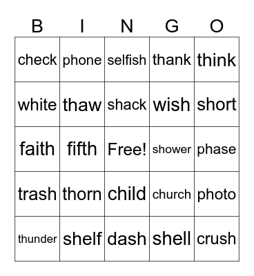 Digraph Bingo Card