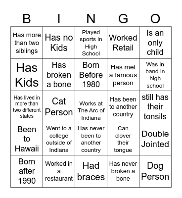Human Bingo! Bingo Card