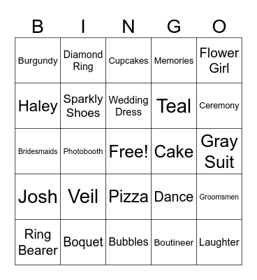 Wedding Bingo Card