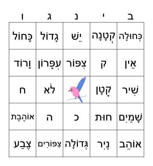 ציפורים Bingo Card