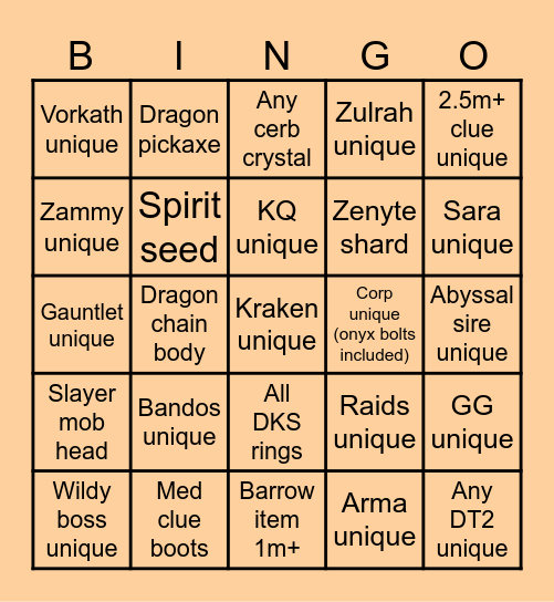 OSRS PvM Bingo Card