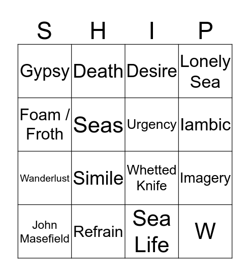 Sea Fever Bingo  Bingo Card