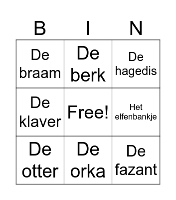 Taal woordenschat Bingo Card