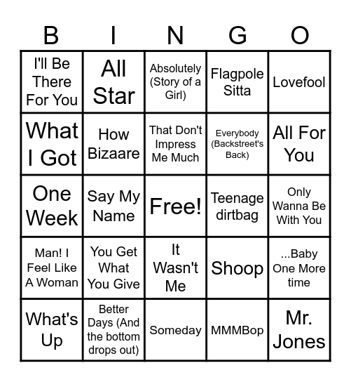 90s Throwbacks Bingo Card