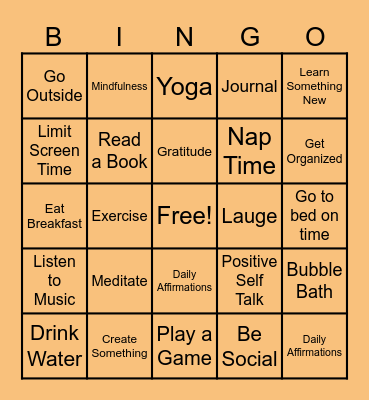 Self Care Bingo Card