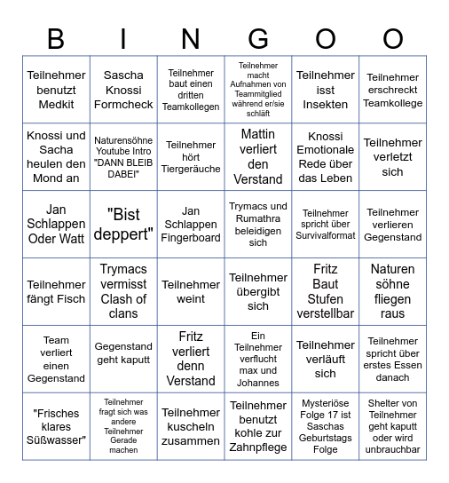 7 vs Wild Staffel 3 Bingo Card