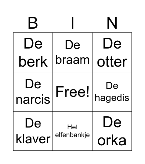 Taal Woordenschat Bingo Card