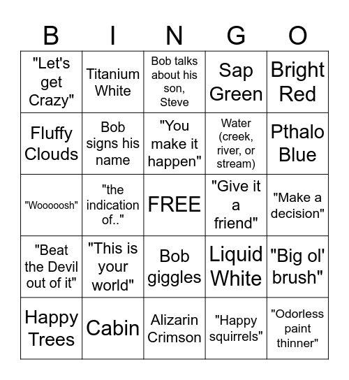 Bob Ross Bingo Card