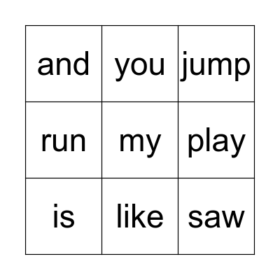 Sight Words Bingo Card
