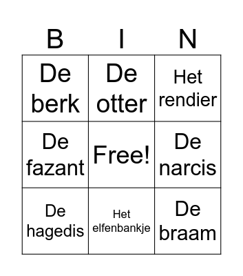 Taal woordenschat bingo Card