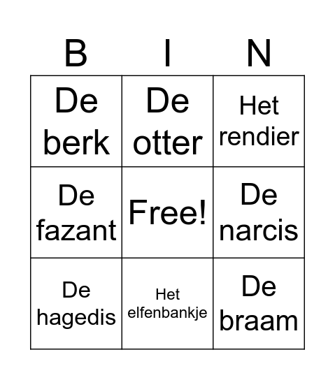 Taal woordenschat bingo Card