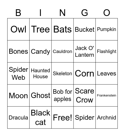 Halloween JINGO Bingo Card