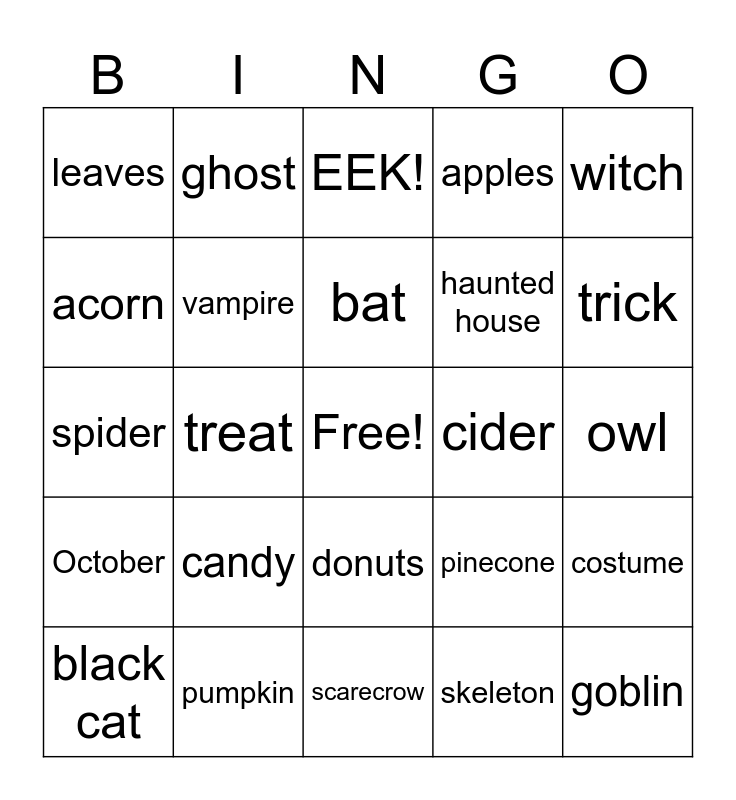 Halloween Bingo Card