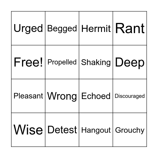 Synonym Bingo Card