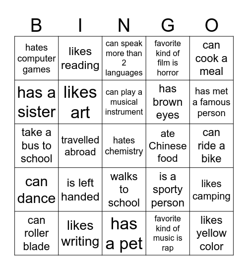 Diversity Bingo Card