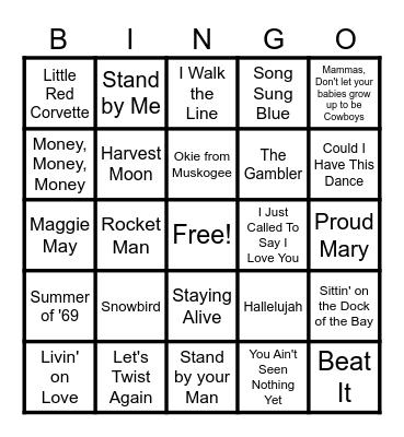 MUSIC BINGO 2 Bingo Card